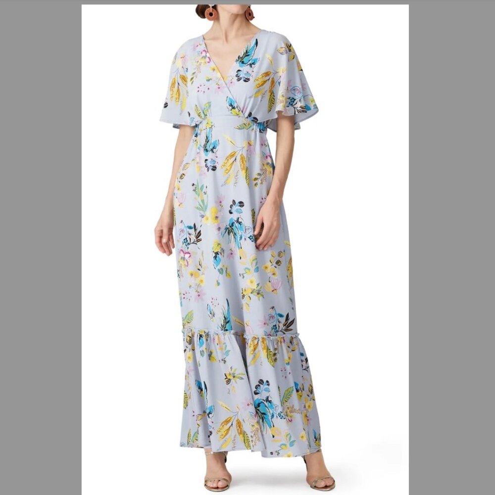 Slate & Willow Women's Floral Printed V-Neck Dolman Sleeve Tiered Ruffle Maxi-XS